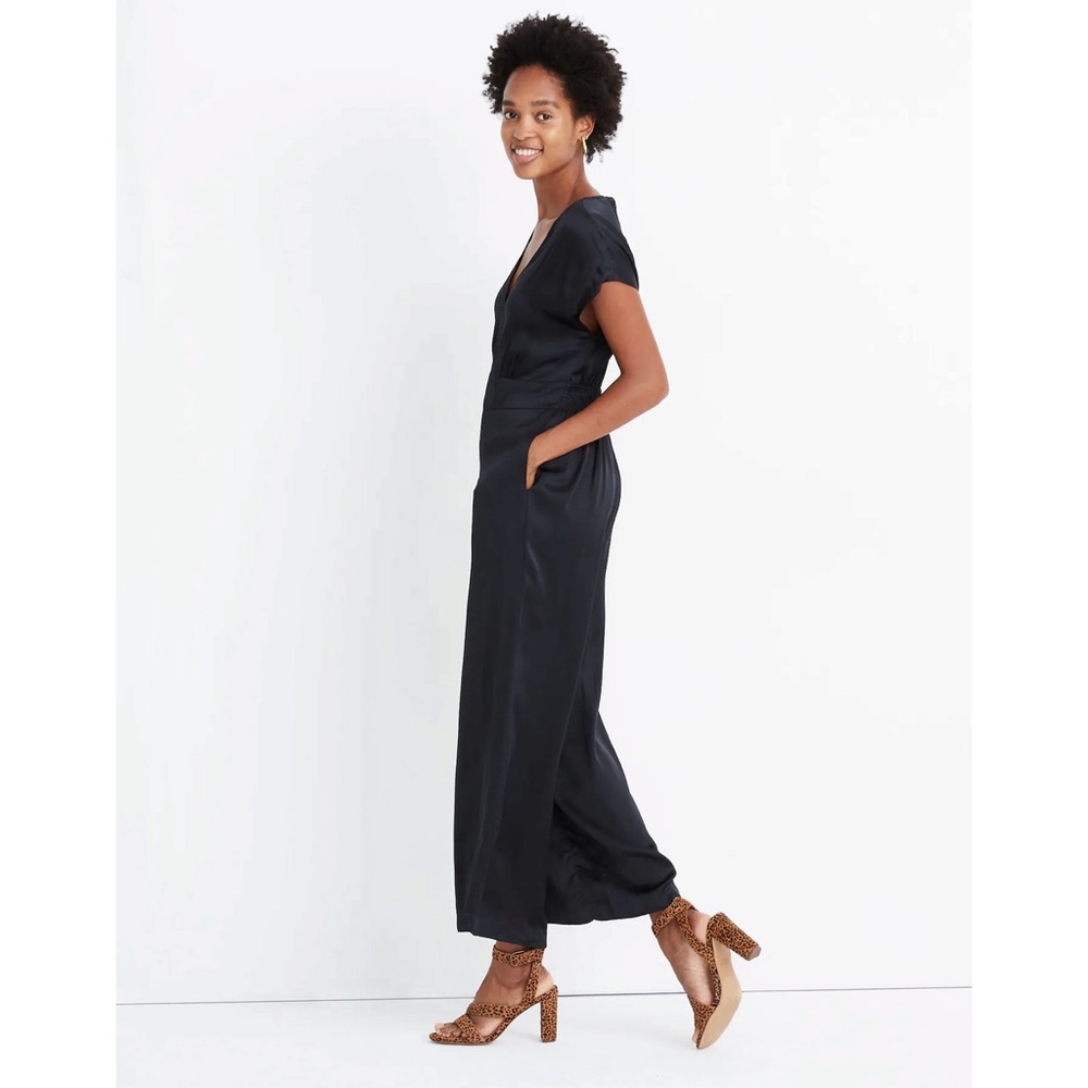 Madewell Black Satin Open-Back Jumpsuit Size 4 - Picture 3 of 9